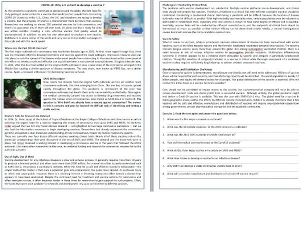 covid 19 why is it so hard to develop a vaccine coronavirus reading comprehension text teaching resources