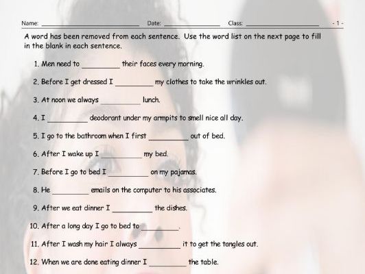 Look at the shaded portion and name the fraction. Routines Daily Activities Missing One Word Worksheet Teaching Resources