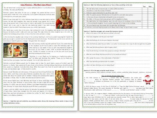 christmas reading comprehension worksheets esl intermediate to advanced save 70 teaching resources