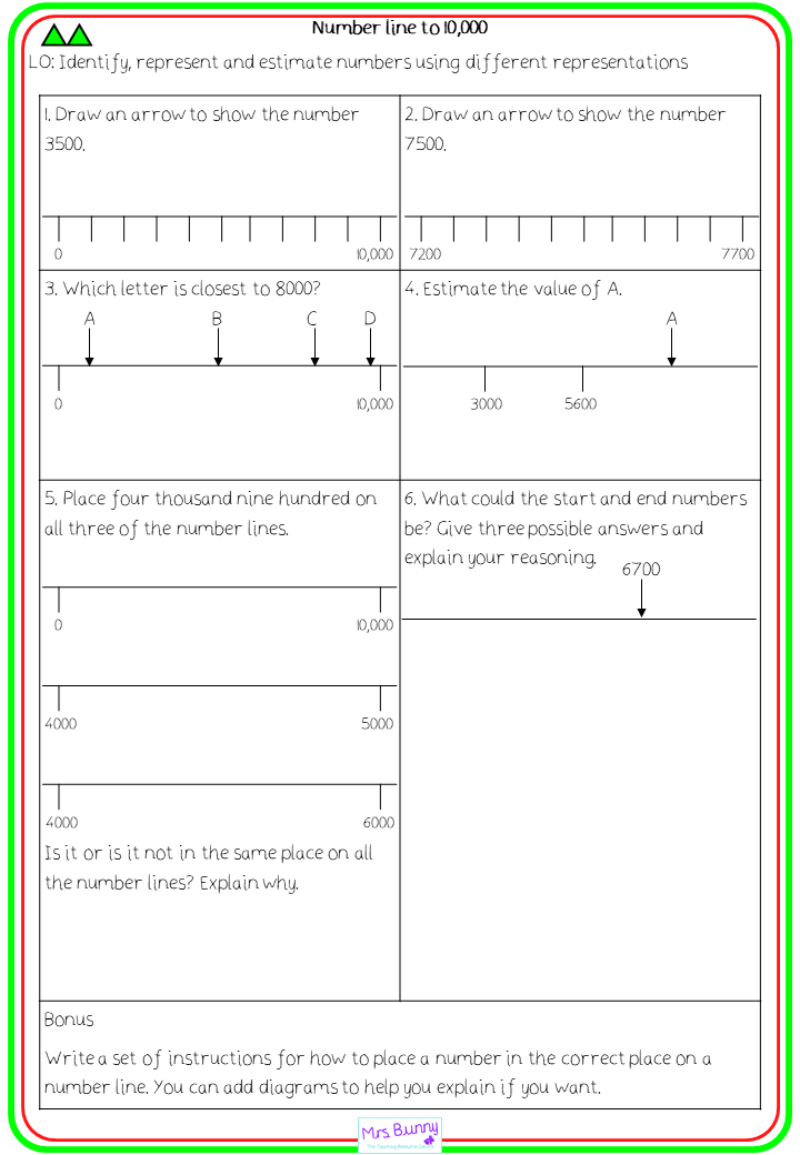 number line to 10000 worksheets year 4 number and place