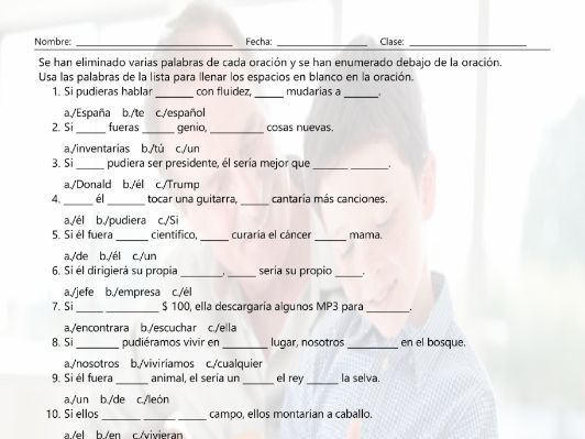 conditional sentences type 2 missing words spanish worksheet teaching