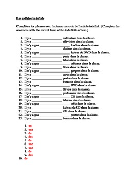 It is fully editable and with answers. Articles Indefinis French Indefinite Articles Worksheet 2 Teaching Resources