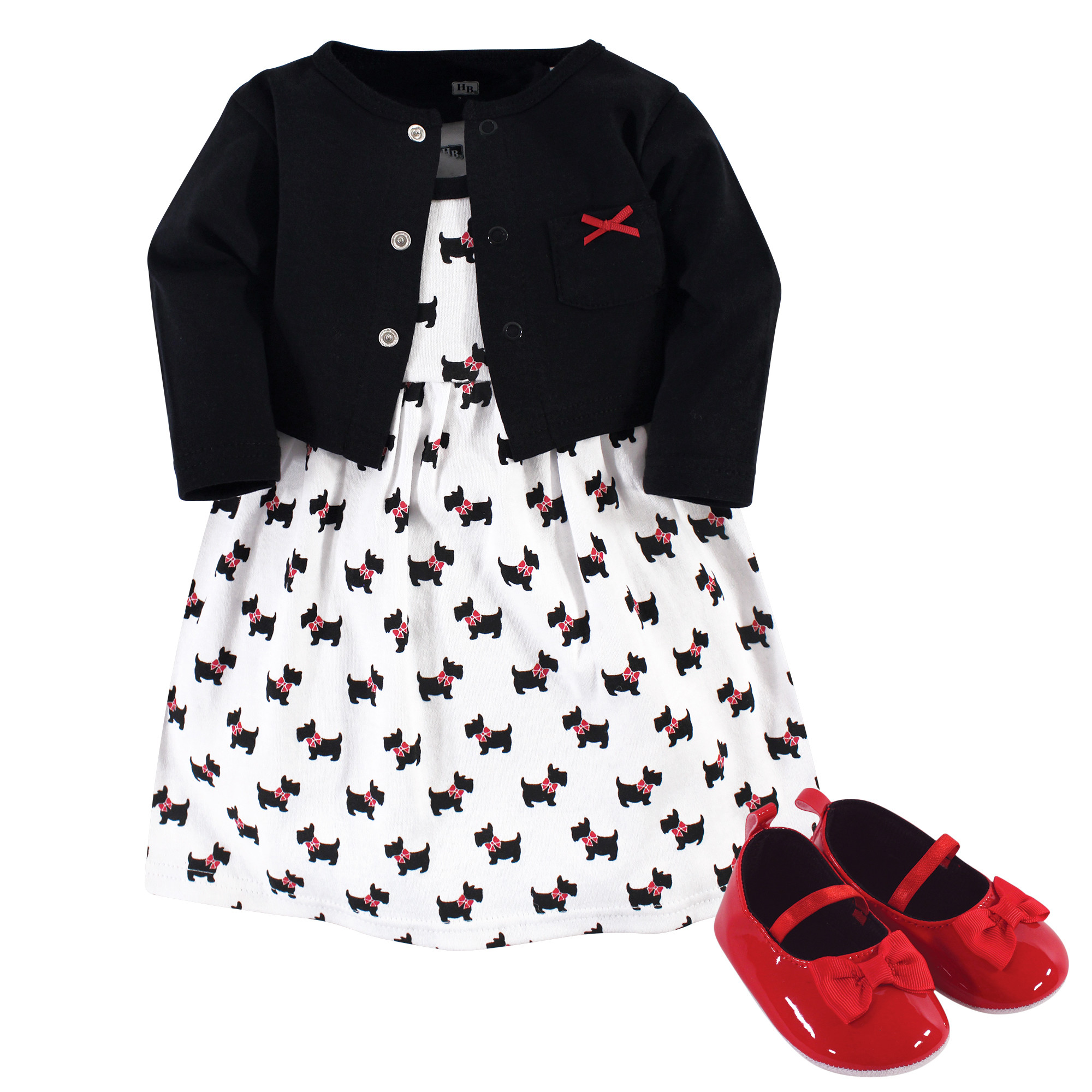 Hudson Baby Dress Cardigan Shoe Set 3 Piece Scottie Dog Affordable Infant Clothing