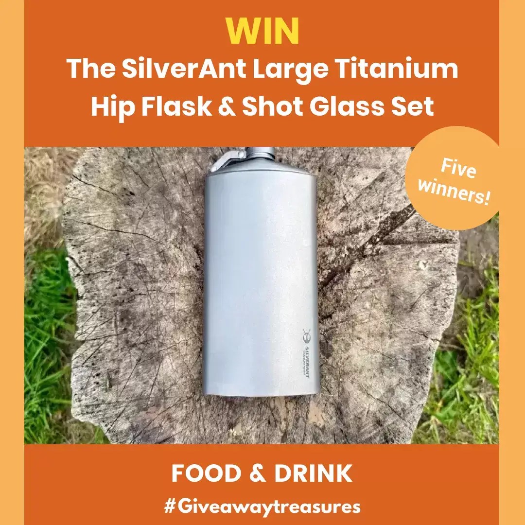 Win The SilverAnt Large Titanium Hip Flask & Shot Glass Set