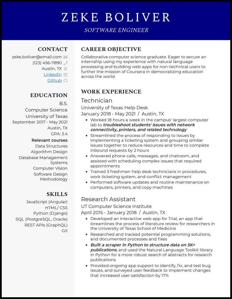 5 computer science internship resume templates & examples for 2025