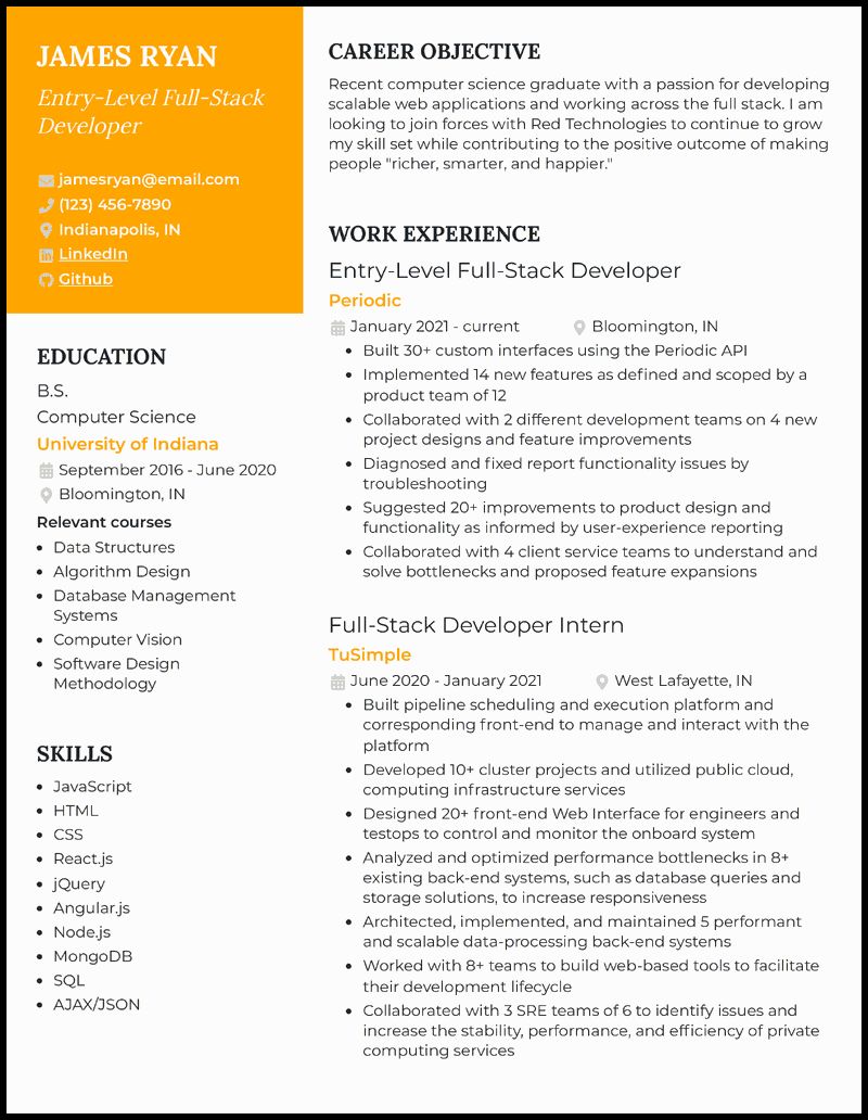 Full Stack Developer Resume Example Writing Tips For 2022 - Best Minimal Pictures in 4K