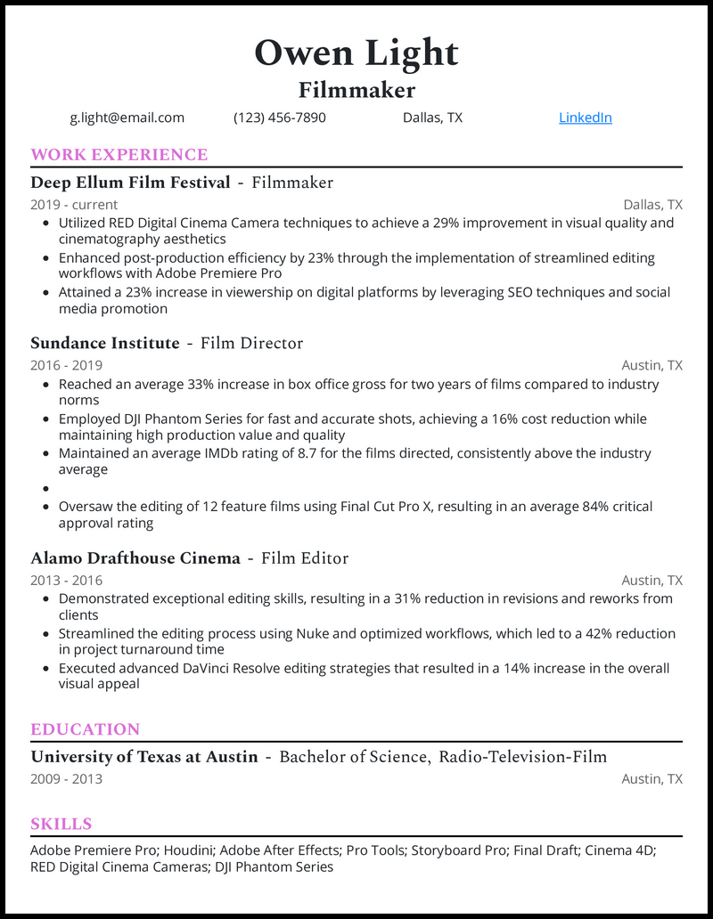 Filmmaker Resume Examples To Land Your Next Job In 2026 Example.