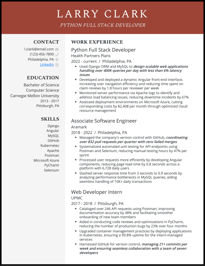 1 Successful Python Full Stack Developer Resume Example And Writing - Premium Nature Design - 4K