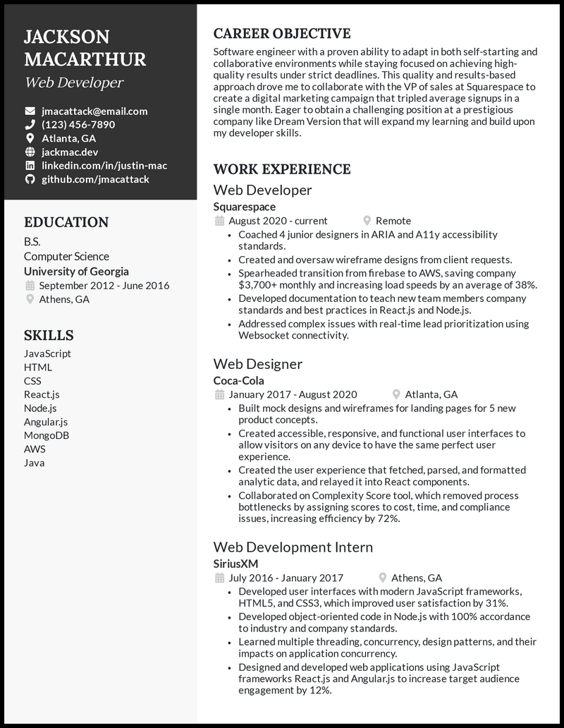 Cv Developpeur Web