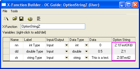 Help Online X Function X Function Option Strings