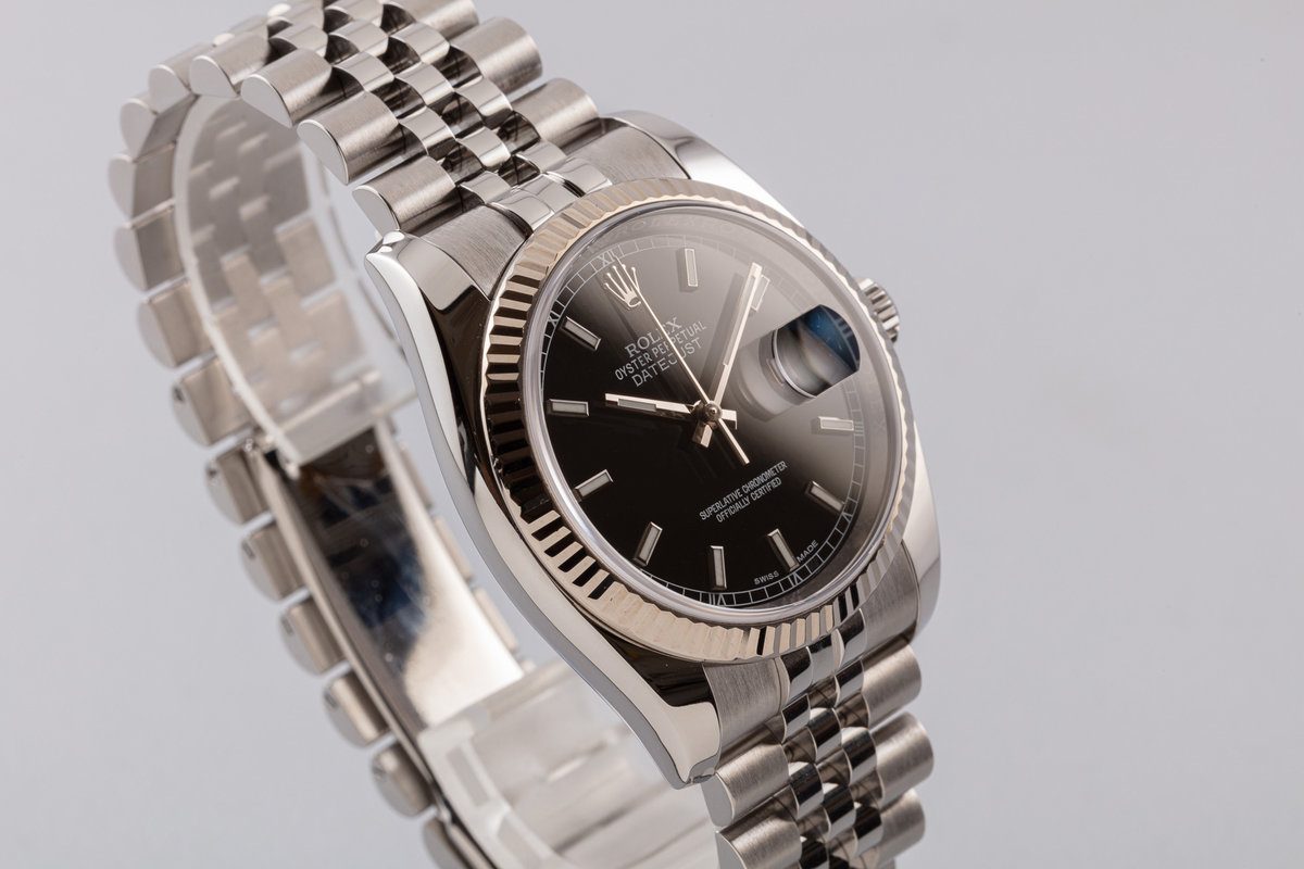 Hq Milton 2018 Rolex Datejust 116234 Black Dial Roulette Date Wheel With Box Card Inventory A4106