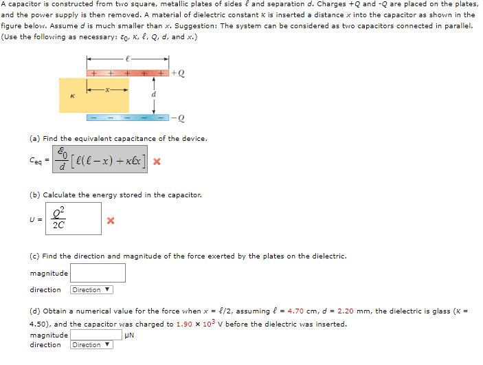 Solved A Capacitor Is Constructed From Two Square Metall Solved A Capacitor Is Constructed From Two Square Metall