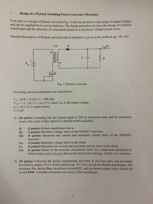 Solved Design Of A Flyback Switching Power Converter Your