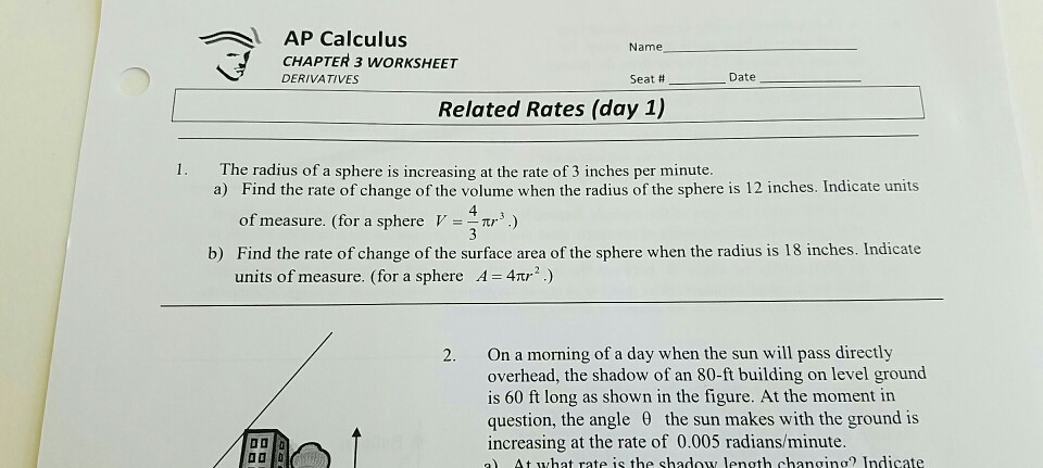 Ap Calculus Calculus Problems Worksheet : Solved Ap Calculus Chapter 3 Worksheet Derivatives Name S Chegg Com