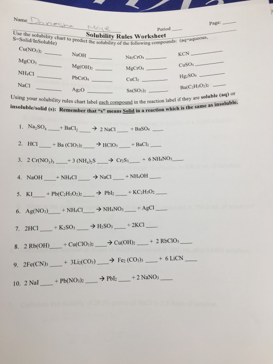 Votes · oldest · newest. Solved Name Page Period Solubility Rules Worksheet Use The Chegg Com