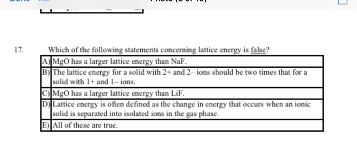Solved: Which Of The Following Statements Concerning Latti ...