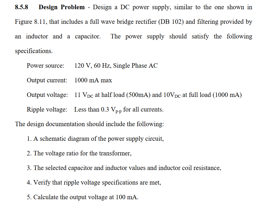 Solved 8 5 8 Design Problem Design A Dc Power Supply S