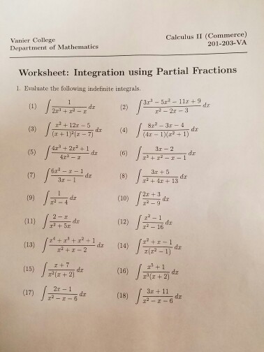 For each one as well as an answer with intermediate. Solved Calculus Ii Commerce Vanier College 201 203 Va Chegg Com