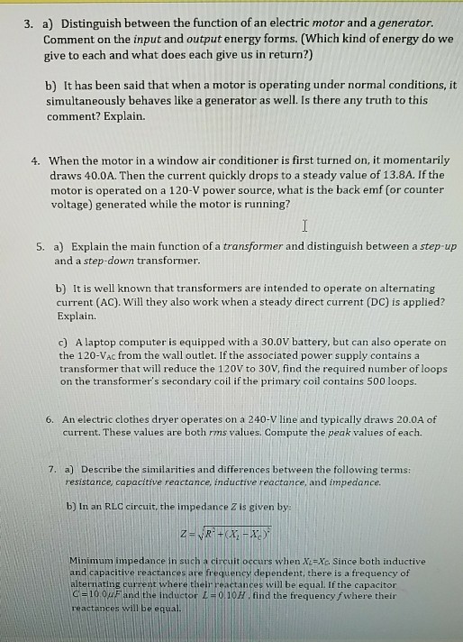 Solved Distinguish Between The Function Of An Electric Mo
