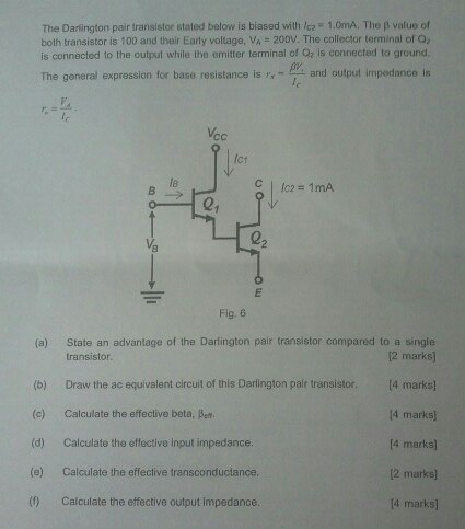 Solved The Darlington Pair Transistor Stated Below Is Bia