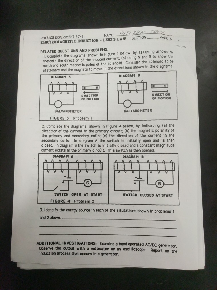 Solved Name Physics Experiment 37 1 Electromagnetic Induc