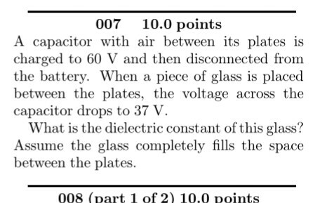 Solved A Capacitor With Air Between Its Plates Is Charged