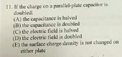 Solved 11 If The Charge On A Parallel Plate Capacitor Is