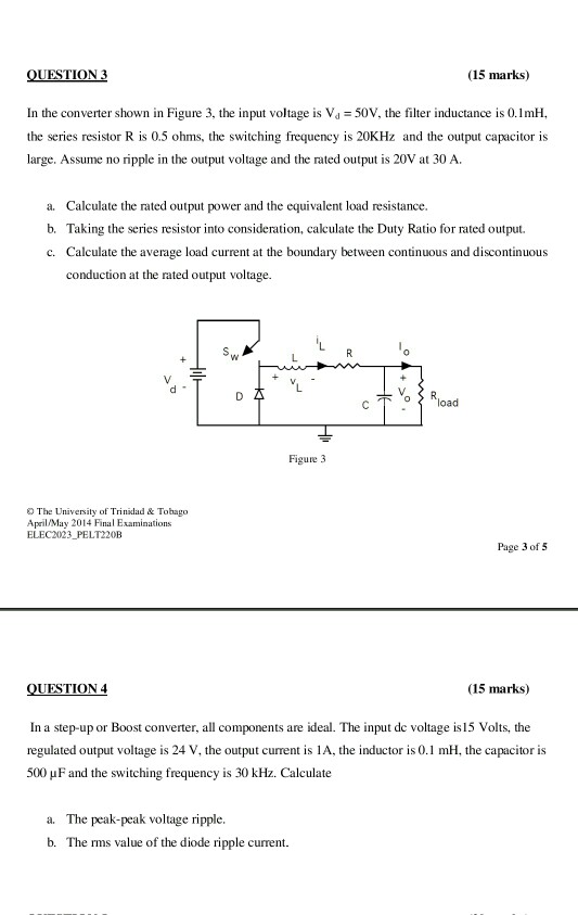 Solved In The Converter Shown In Figure 3 The Input Volt
