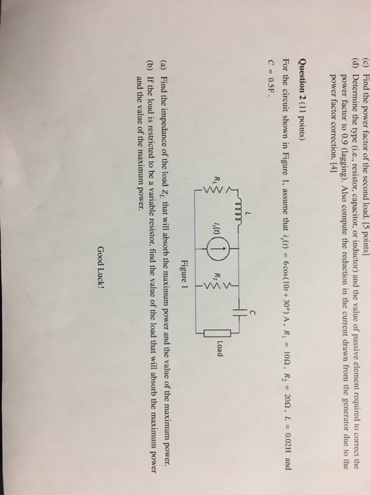 Solved Find The Power Factor Of The Second Load Determin