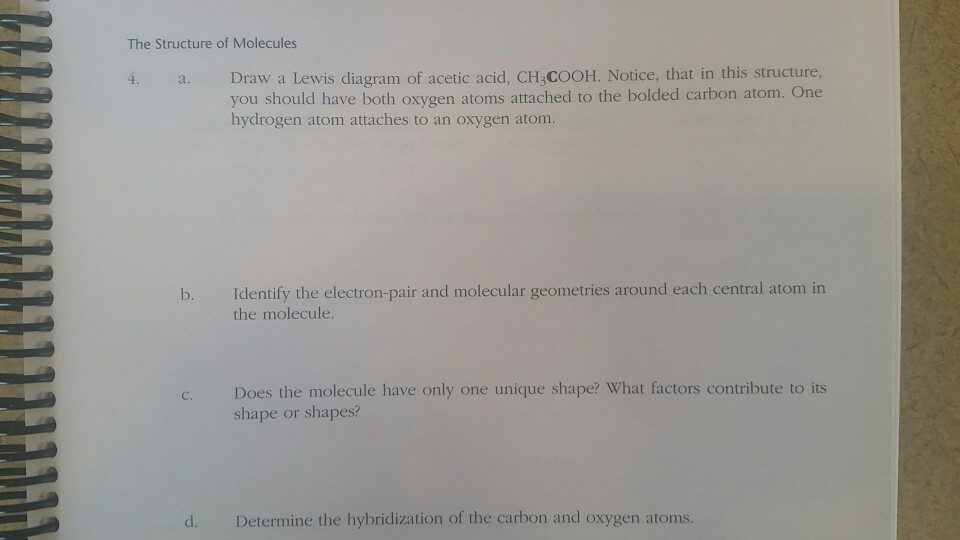 Solved: Draw A Lewis Diagram Of Acetic Acid, CH_3 COOH. No ...