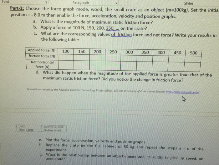 Forces And Motion Simulation Lab Answer Key : Solved Simulation Can Be Found Here Phet Colorado Edu En Chegg Com