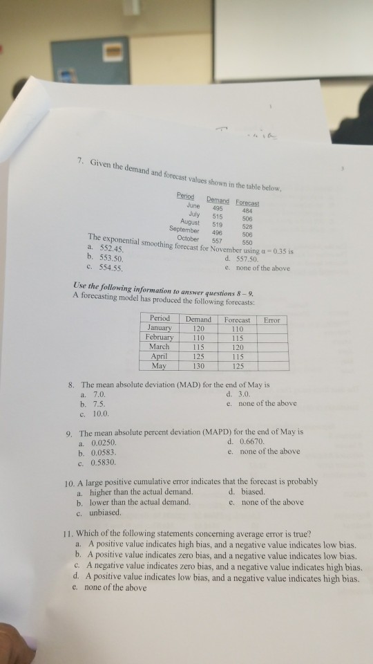 Solved: 7. Given The Demand And Forecast Values Shown In T ...