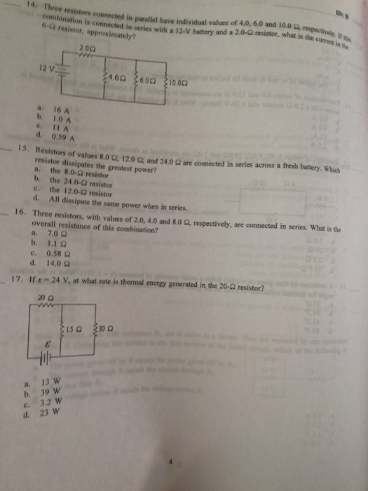 Solved Three Resistors Connected In Parallel Have Individ