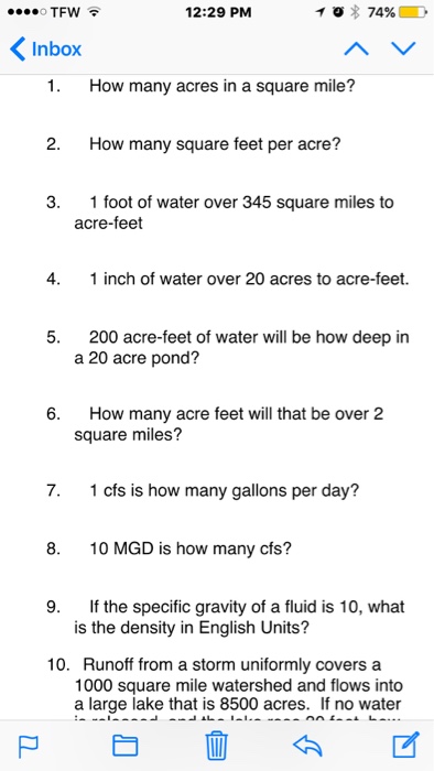 Solved 12:29 pm inbox 1. how many acres in a square mile? 2.