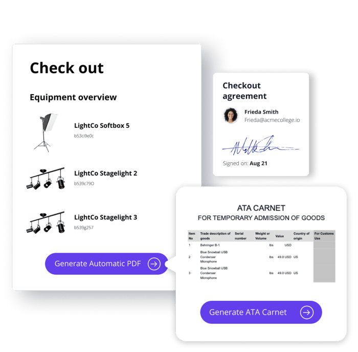 Equipment check-out software