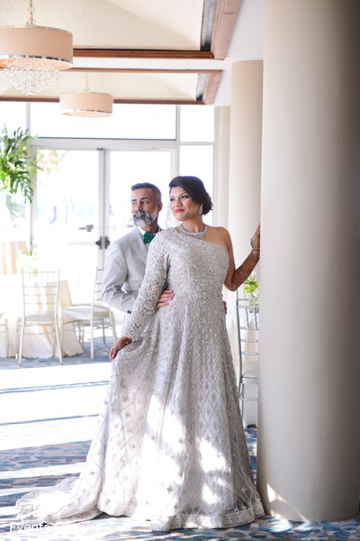 Indian Couple In Silver Gray Wedding Reception Outfits Photo 122864