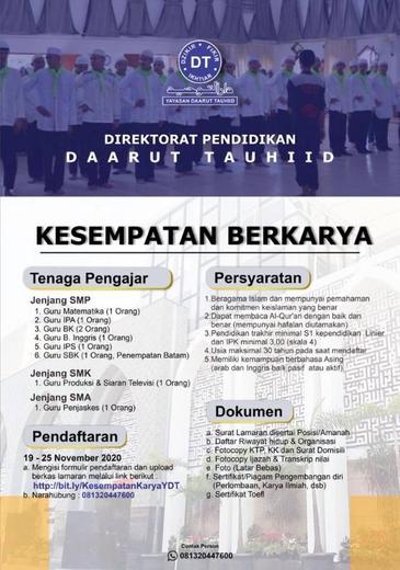 Merupakan kompetensi keahlian baru di smk daarut tauhiid, dikhususkan untuk santri ikhwan . Loker Guru Pesantren Daarut Tauhiid Atmago