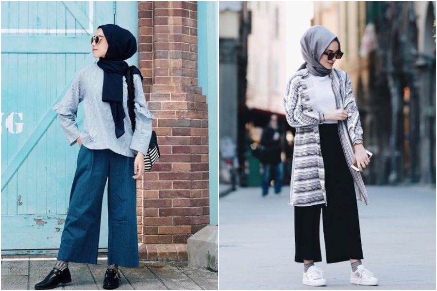 Celana kulot model plisket dengan atasan tunik potongan asimetris bisa jadi pilihan yang tepat. 8 OOTD Model Sepatu Yang Cocok Dengan Hijab Dan Celana Kulot - Womantalk
