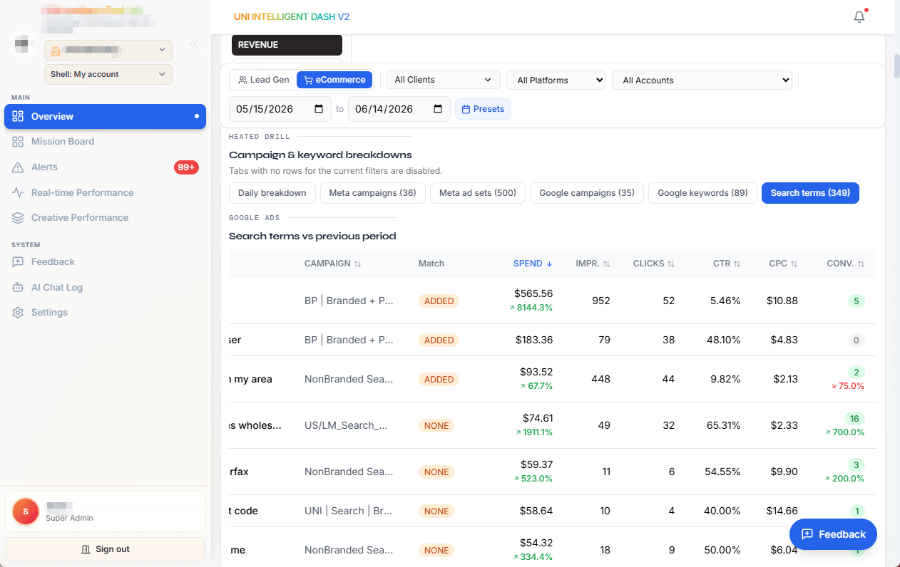 Custom AI agent dashboard interface