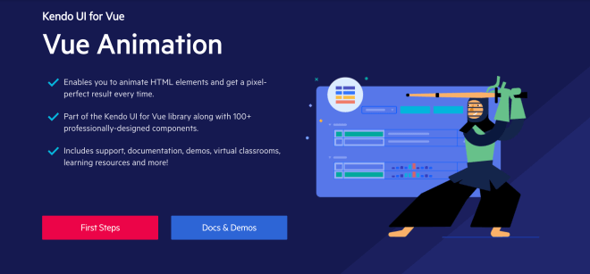 Capture d'écran de la page du composant Kendo UI pour Vue Animation