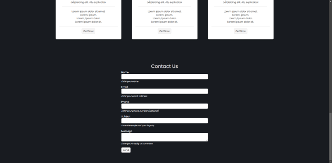 Un formulaire de contact s'affiche à l'aide du composant Telerikform
