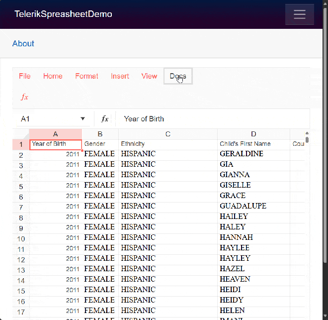 Affichage de la liste des fonctions disponibles dans le composant de feuille de calcul à l'aide d'un contrôle personnalisé
