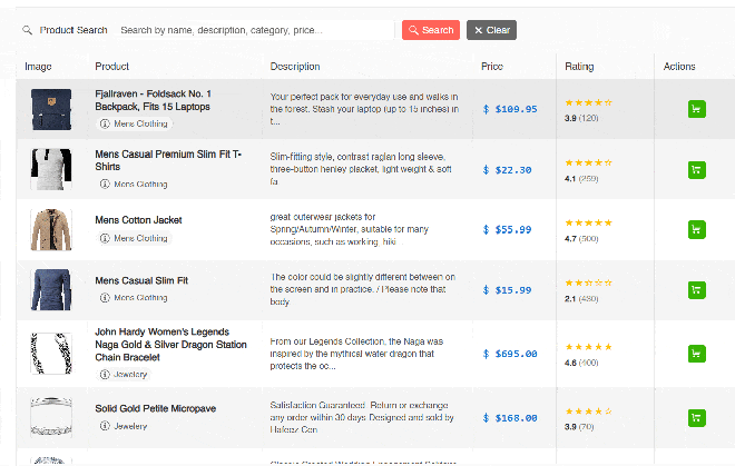 Page qui permet des recherches textuelles mais non sémantiques à l'aide du composant Data Grid