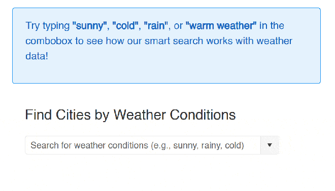 Recherche sémantique de villes idéales pour les activités avec Smart AI ComboBox