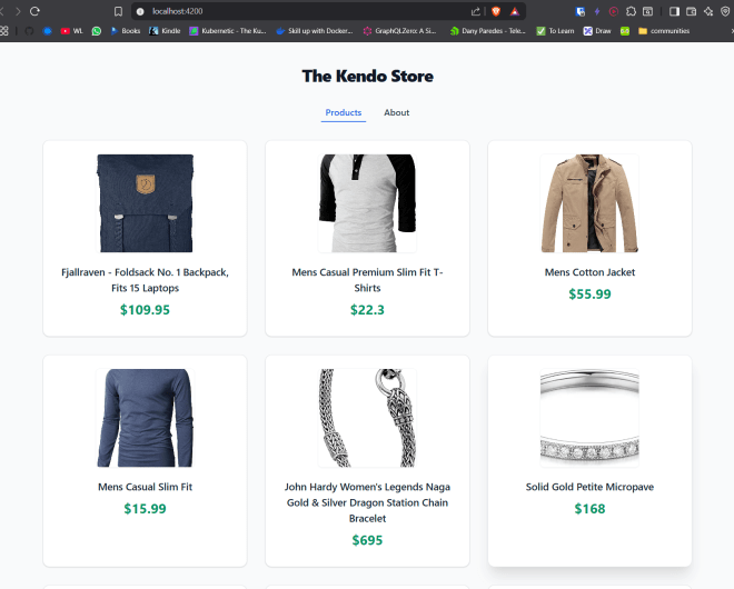 L'application Kendo Store est en cours d'exécution
