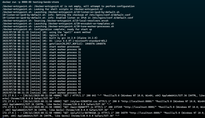 Docker Run -P 8080: 80 TEST-KENDO-STORE