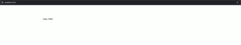 Rails basic app running with a message "Hello, PWA!"