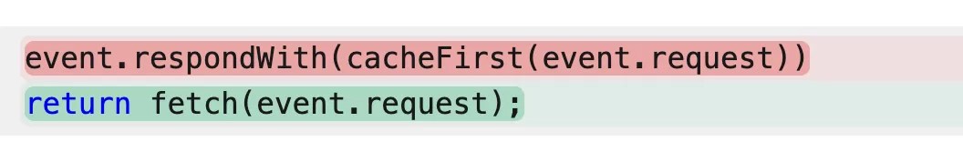 Diff showing how to disable cacheFirst in our project