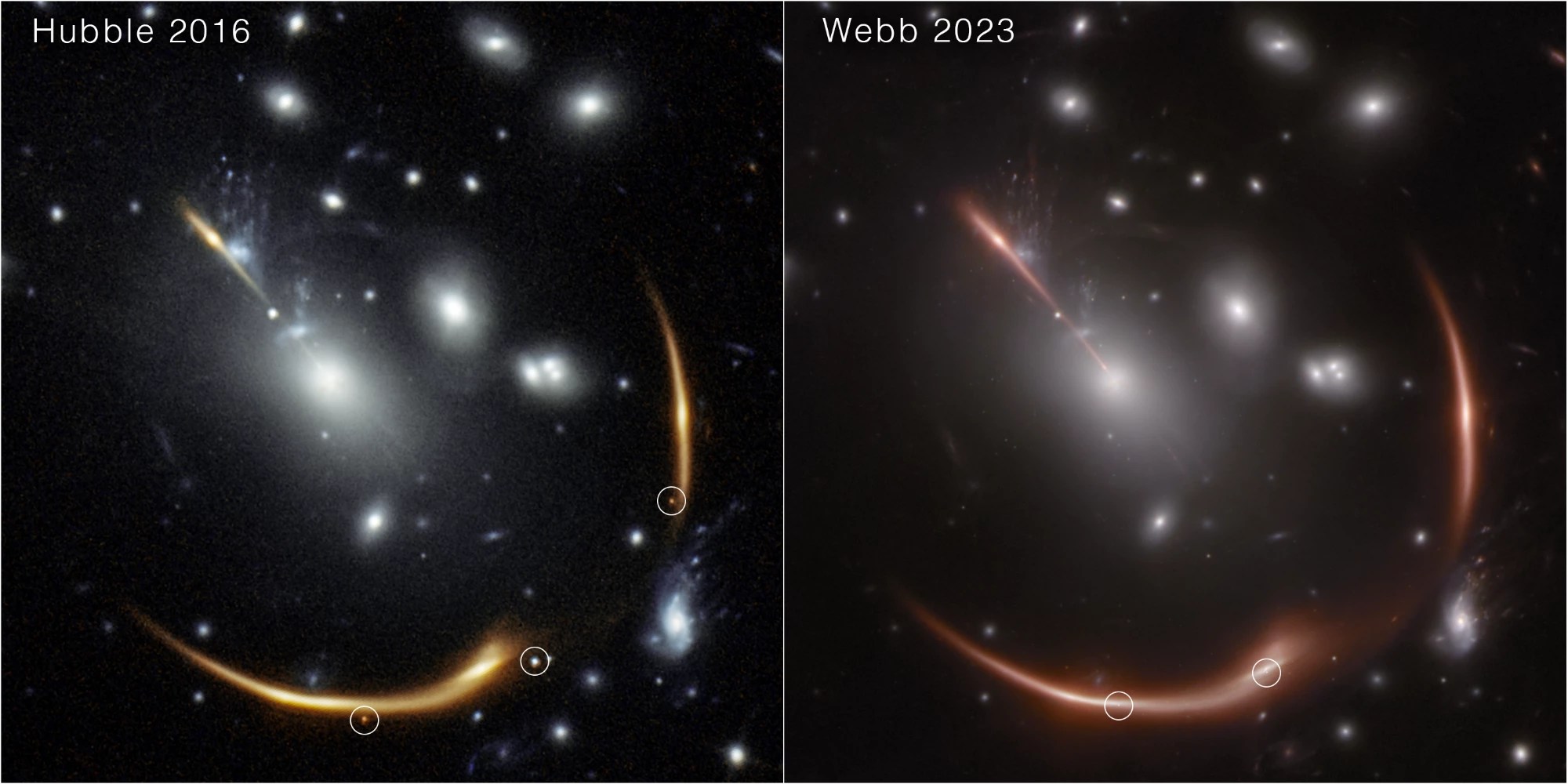 Photo of supernova with image duplicated by gravitational lensing