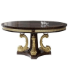 Antique Style Round Dining Table with Wood and Gold Accents